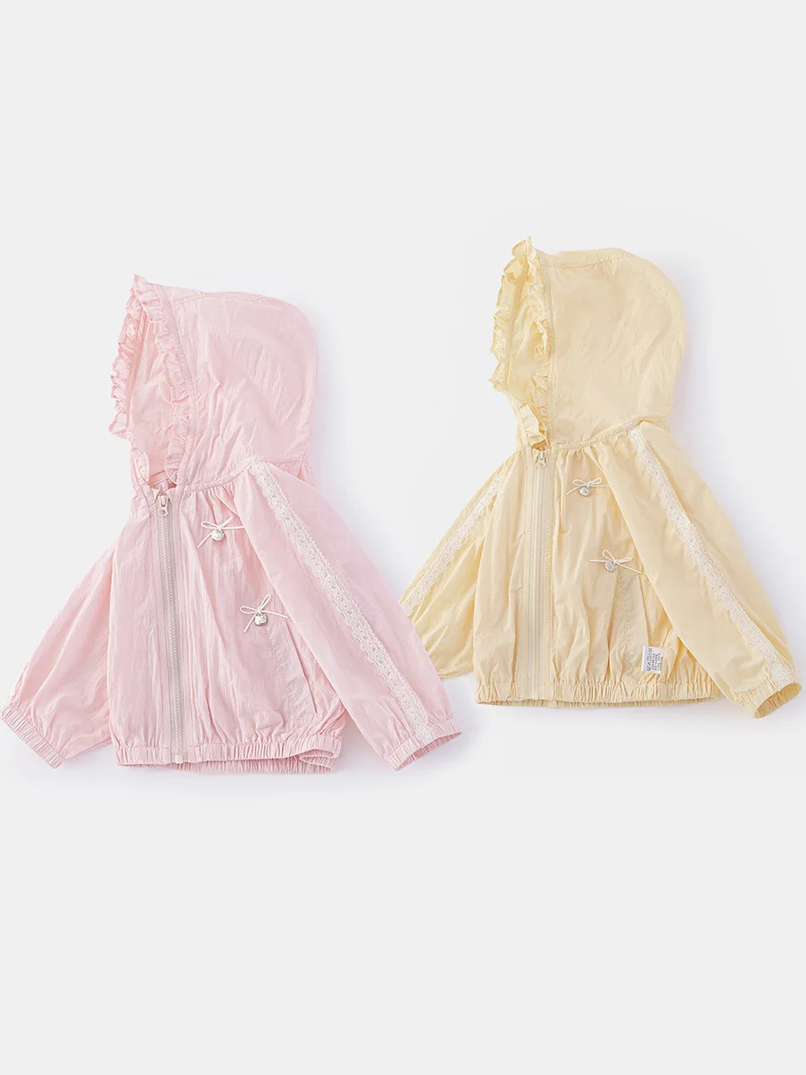 Children's Summer Hooded Sunscreen Clothes Girls' Bow Anti UV Clothes Air Conditioning Cardigan Autumn Thin Baby Coat