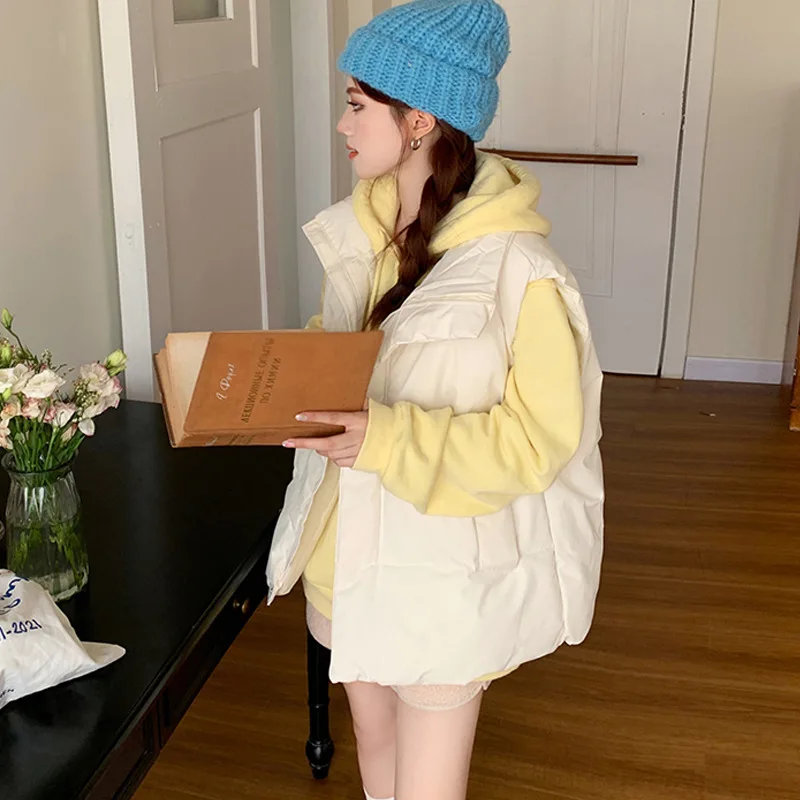 

White Women Vest Coats Sleeveless Zipper Jackets Solid Turn-down Collar Korean Fashion Streetwear Autumn Winter Vest for Women