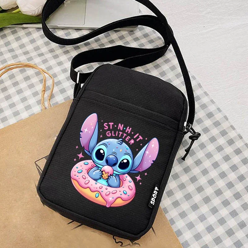 Disney Lilo & Stitch bolso de hombro para mujer, bolsos cruzados, bolso pequeño de lona para mujer, bolsos de un solo hombro para teléfono móvil, bolso