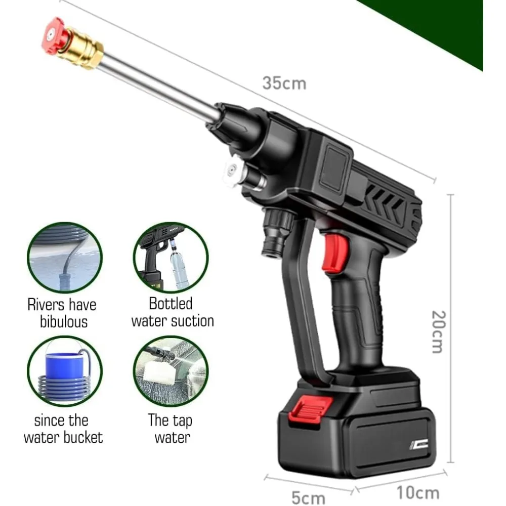 Cordless Pressure Washer,Portable Pressure Washer 6 in 1 Nozzle Electric High Power Washer 2 Rechargeable Battery Powered washer