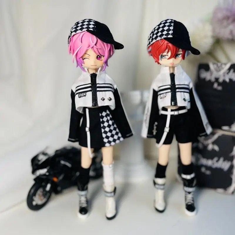 BJD Doll clothes suitable for size ob22 ob24 size black cool racing suit motorcycle suit doll accessories