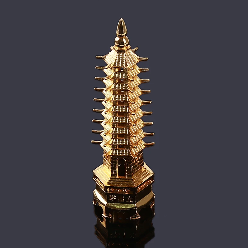 Feng Shui Zinc Alloy 3D Model Chinese Wenchang Pagoda Tower Crafts Statue Souvenir Home Decoration Metal Handicraft