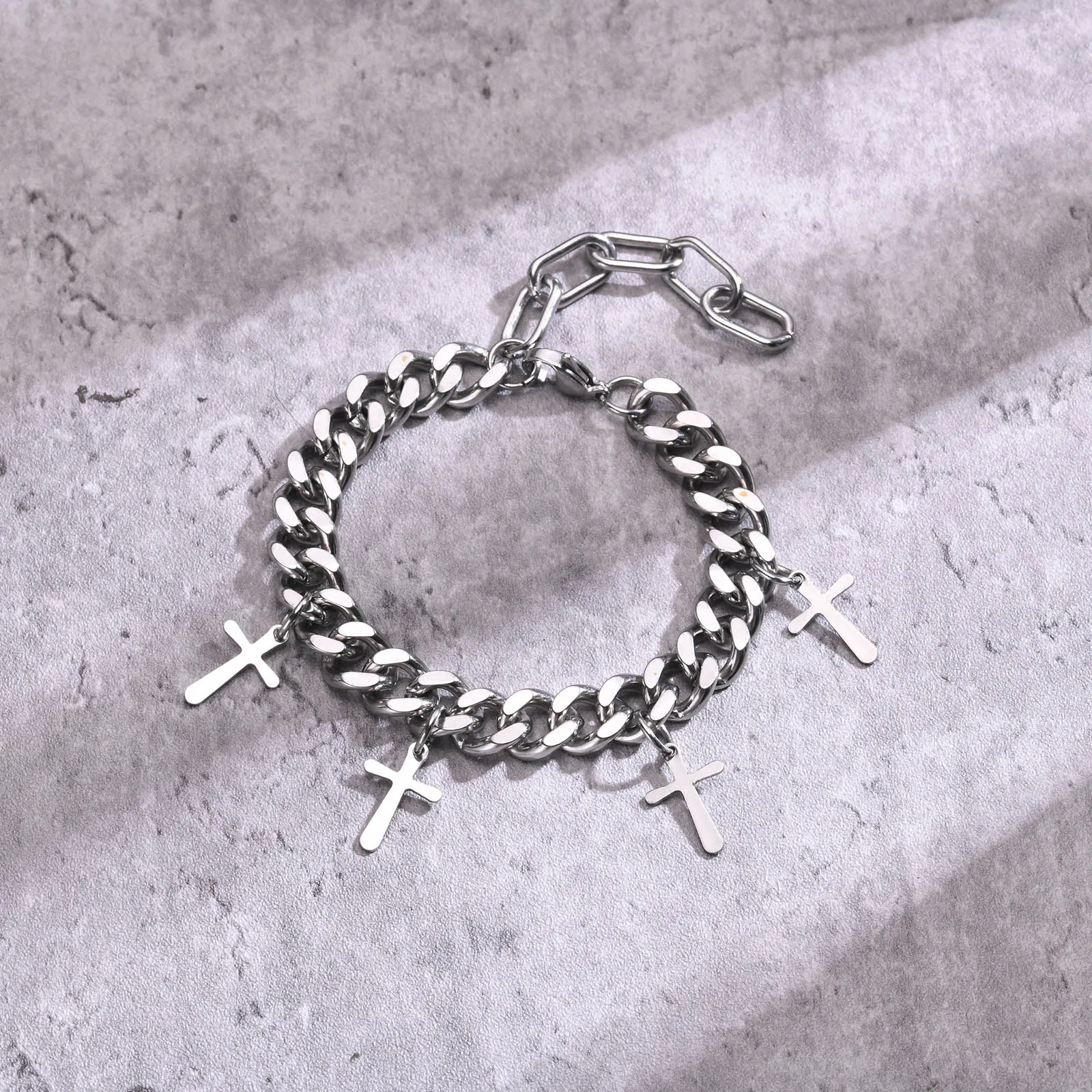 Mprainbow Mens 9MM Cuban Chain Bracelets, Waterproof Stainless Steel Link Chain Wristband with Cross Charm Gifts for Him Jewelry image 6