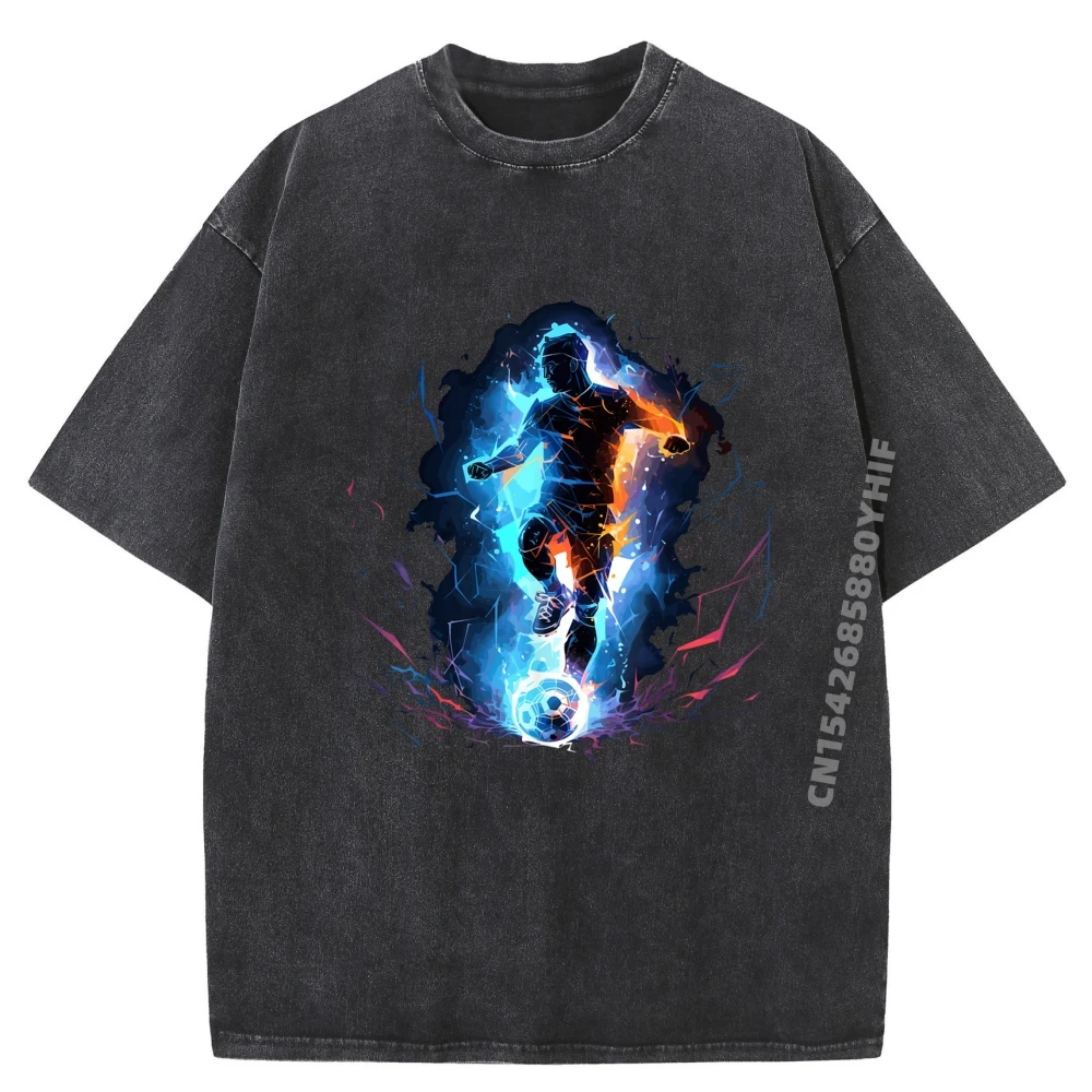 

Special Adult Printed T-shirts Men Tops & Tees Retro Washed T Shirts Soccer Player Lightning Graphic T Shirt