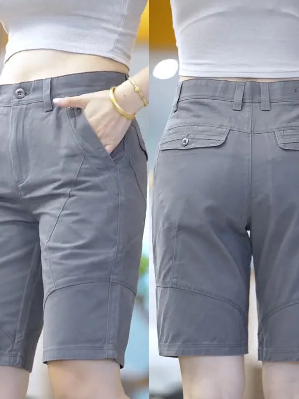 

Мужские летние хлопковые дышащие эластичные рабочие брюки, устойчивые к грязи и износу, прямые повседневные брюки длиной пять четвертей