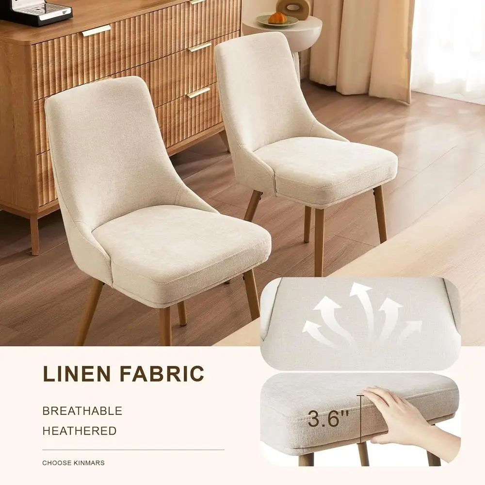 ชุดเก้าอี้ทานอาหารสไตล์ฟาร์มเฮาส์ทันสมัย 4 ตัว หุ้มเบาะหนานุ่ม พนักพิงโค้งมน ผ้าสีเบจ สำหรับห้องครัวและห้องรับประทานอาหาร