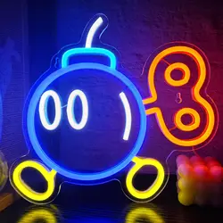USB Dimmable Cartoon Bomb Neon Sign Funny Character LED Light for Bedroom Game Room Bar Decor Cool Bomb Shape Mood Lighting Gift
