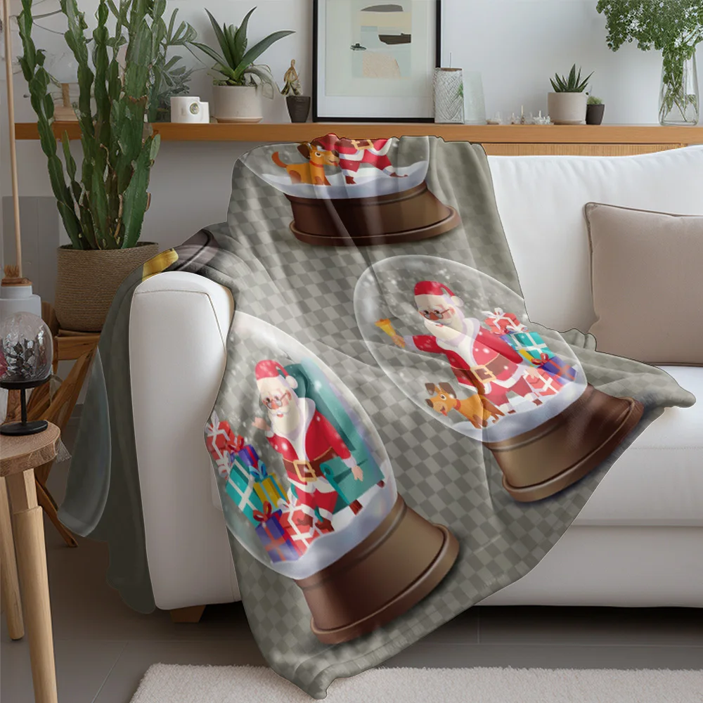 TU Cozy Christmas Throw Blanket Soft Flannel Reindeer Santa Claus Festive Holiday Decor Warm Fuzzy Bedspread Gift Idea