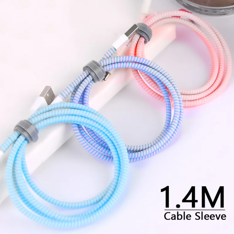 140CM Soft Spiral USB Charger Cable Protector Wrap Cable Winder For iPhone Samsung Xiaomi Data Cable Earphone Protector Sleeve