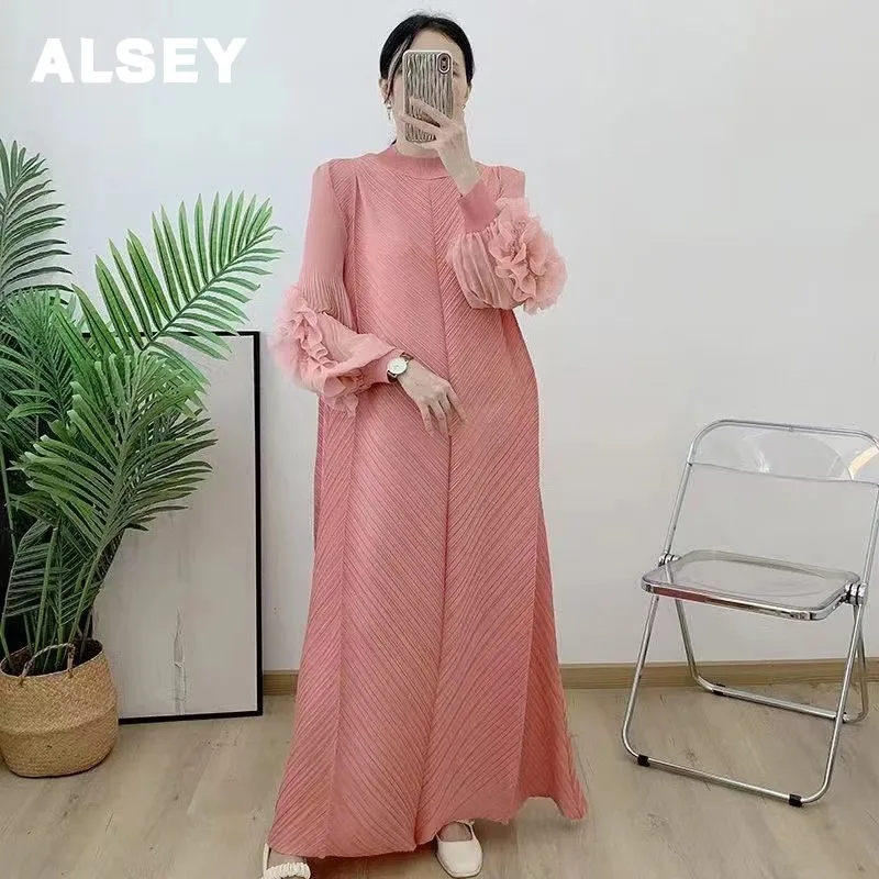 

Женское платье с завышенной талией ALSEY Miyake, элегантное однотонное Свободное платье для выпускного вечера, весна-осень 2024