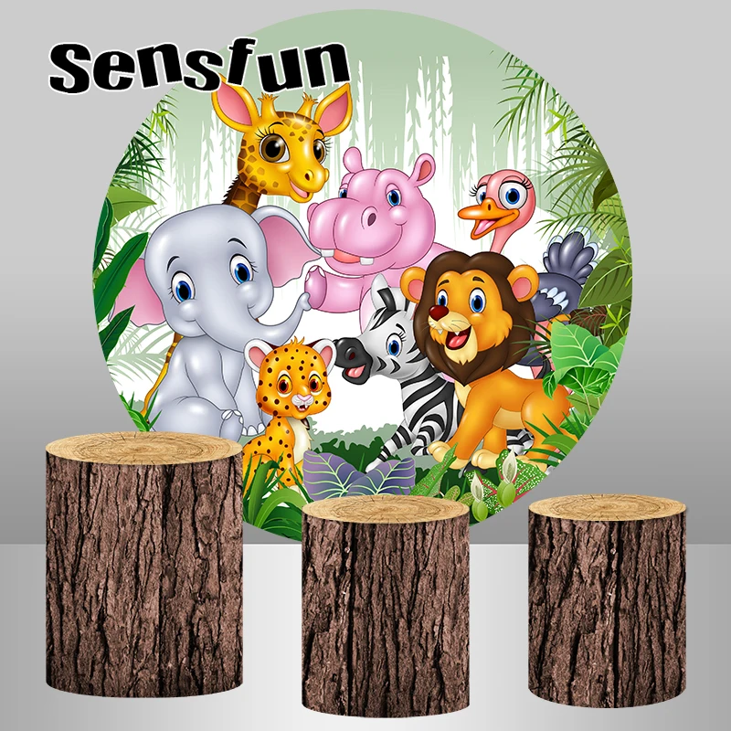 أغطية طيدة الخشب حيوانات كرتونية للأولاد سفاري الغابة حفلة عيد ميلاد غطاء خلفية مستديرة خلفية مخصصة