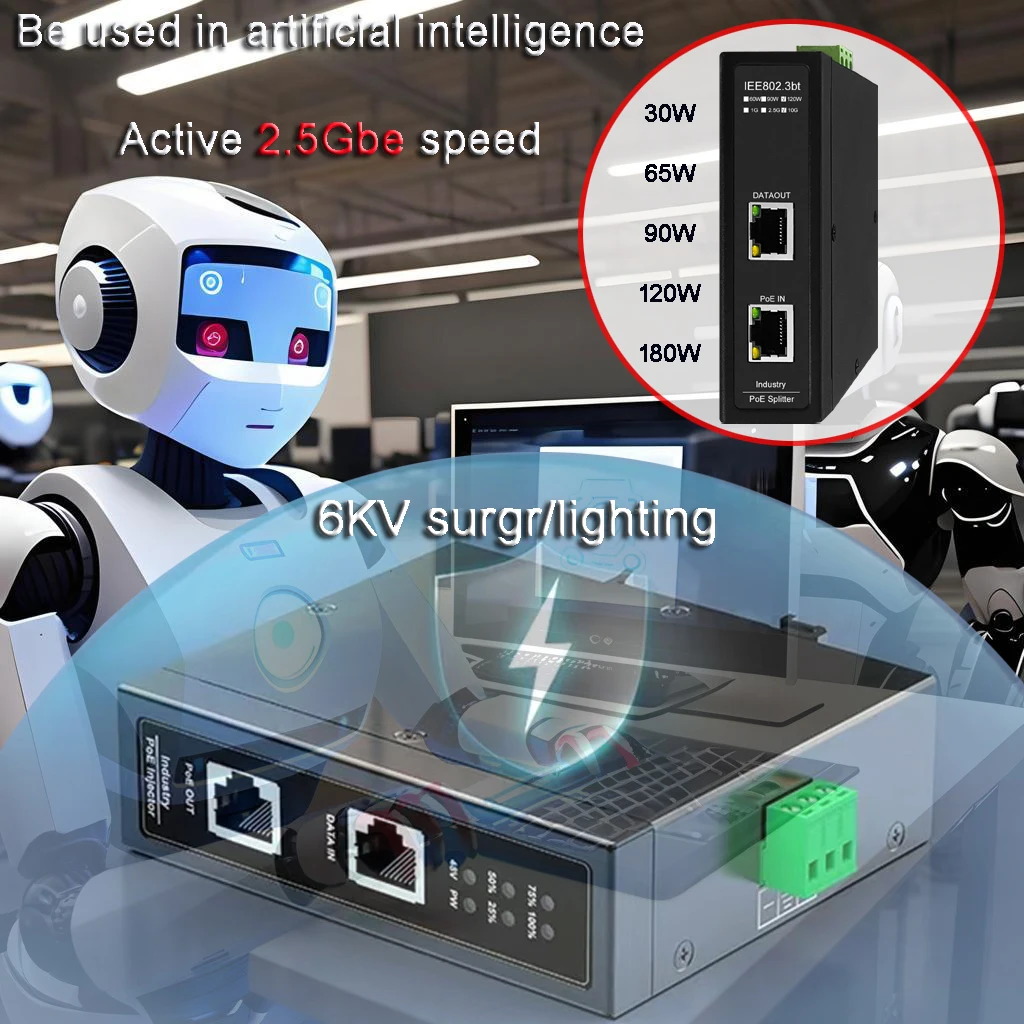 2.5G産業用POEスプリッター120W | DIN 2.5 ギガビット セパレーター | ポート絶縁 | 12/24/48Vdc出力 | 802.3at/af/btを日本語に翻訳してください | 6KVサージ保護