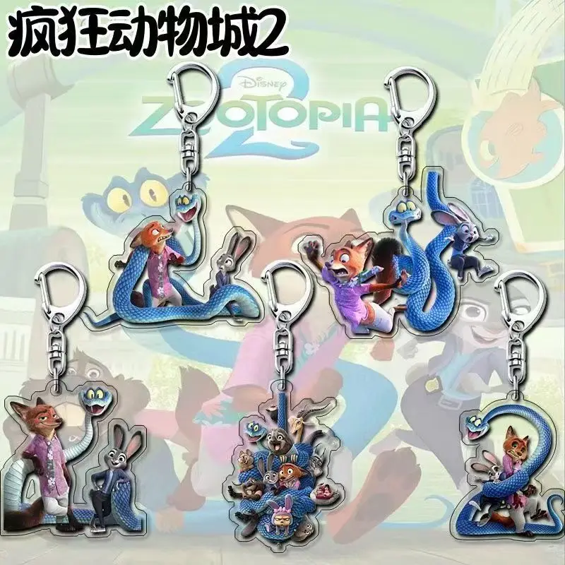 

5pcs Anime Zootopia 2 Peripherals Snake Gary Acrylic Keychain 2025 Disney Nick Fox Bag Accessory New Rabbit Judy Keychains Toys