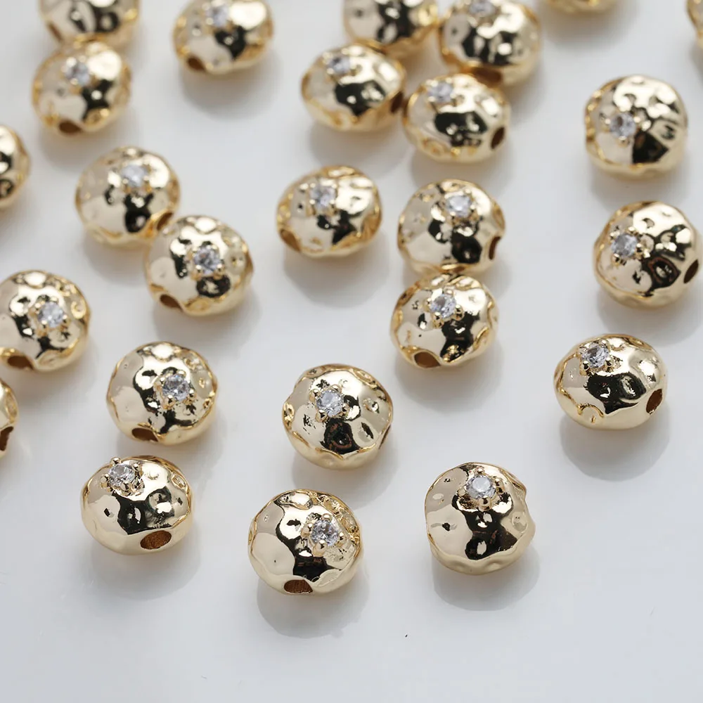 4PCS 14K Gold Plated Rough Surface Round Star Heart Beads Jewelry DIY Making Supplies Brass Handmade Material Accessories