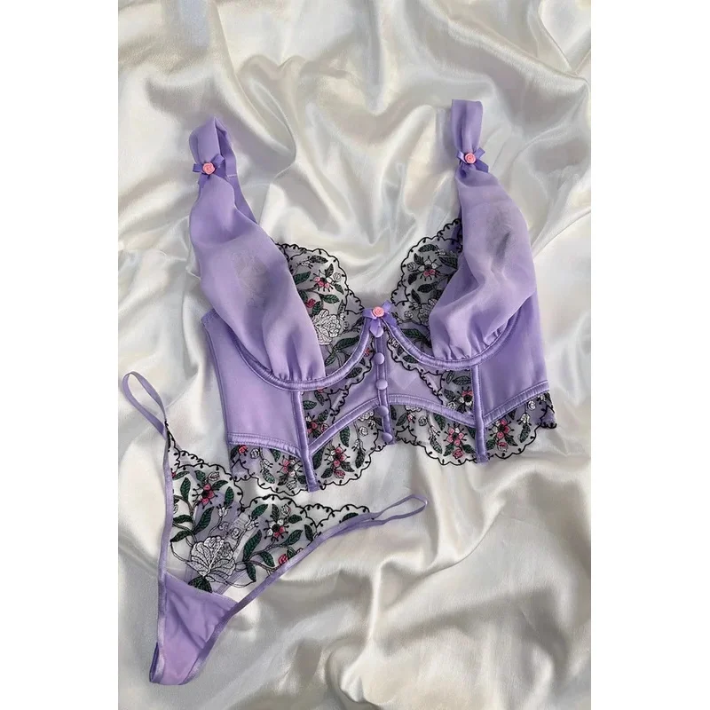 

Комплект нижнего белья с внутренним корсетом «рыбья кость», сексуальное кружевное женское нижнее белье большого размера с цветочным принтом, женские летние тонкие бюстгальтеры