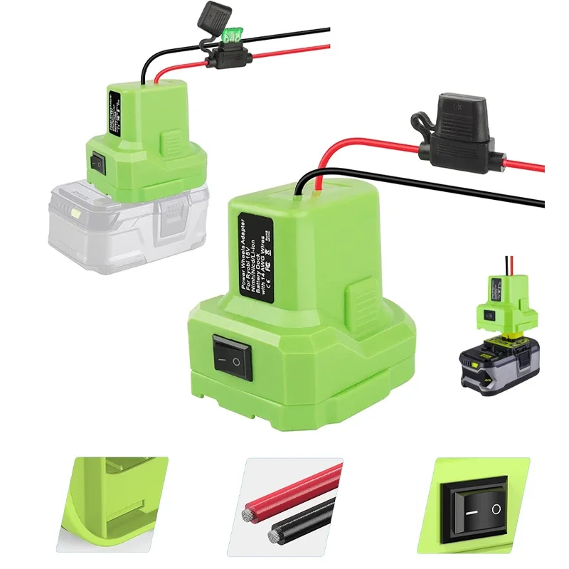 Adaptador de rodas elétricas para ryobi 7.2v-20v lítio ni-mh bateria doca conector de alimentação 14 awg diy adaptador ferramentas p108 p107 p102