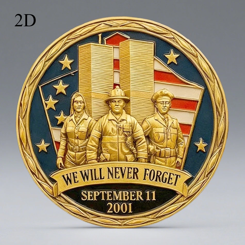 Moneda Conmemorativa Impresa en 2D, Chapada en Oro, Colección 'Nunca Olvidaremos', Espíritu Americano, Ataque del 11 de Septiembre