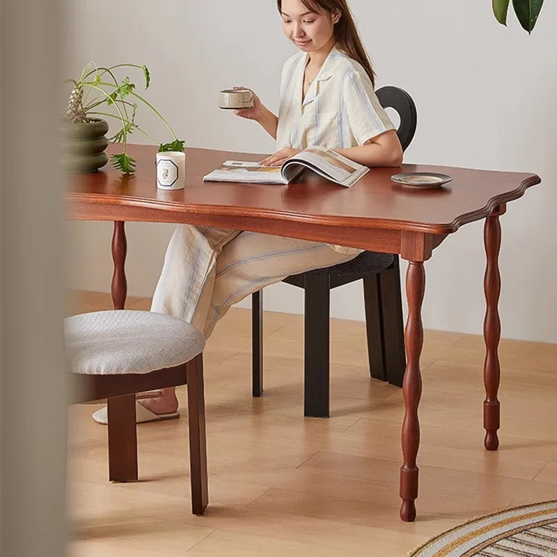 French wave dining table solid wood retro petal solid wood rectangular antique table small household