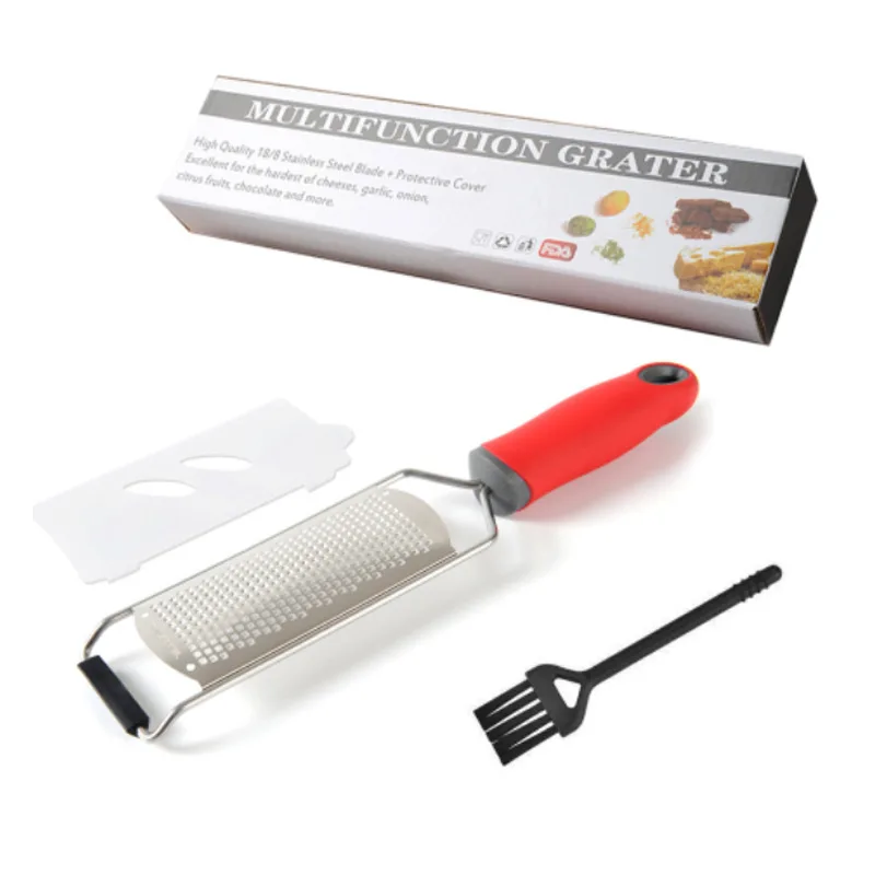 Cheese Grater & Lemon Zester With Protect Cover Cleaning Brush Stainless Steel Cheese Slicer Dishwasher Safe Kitchen Gadget