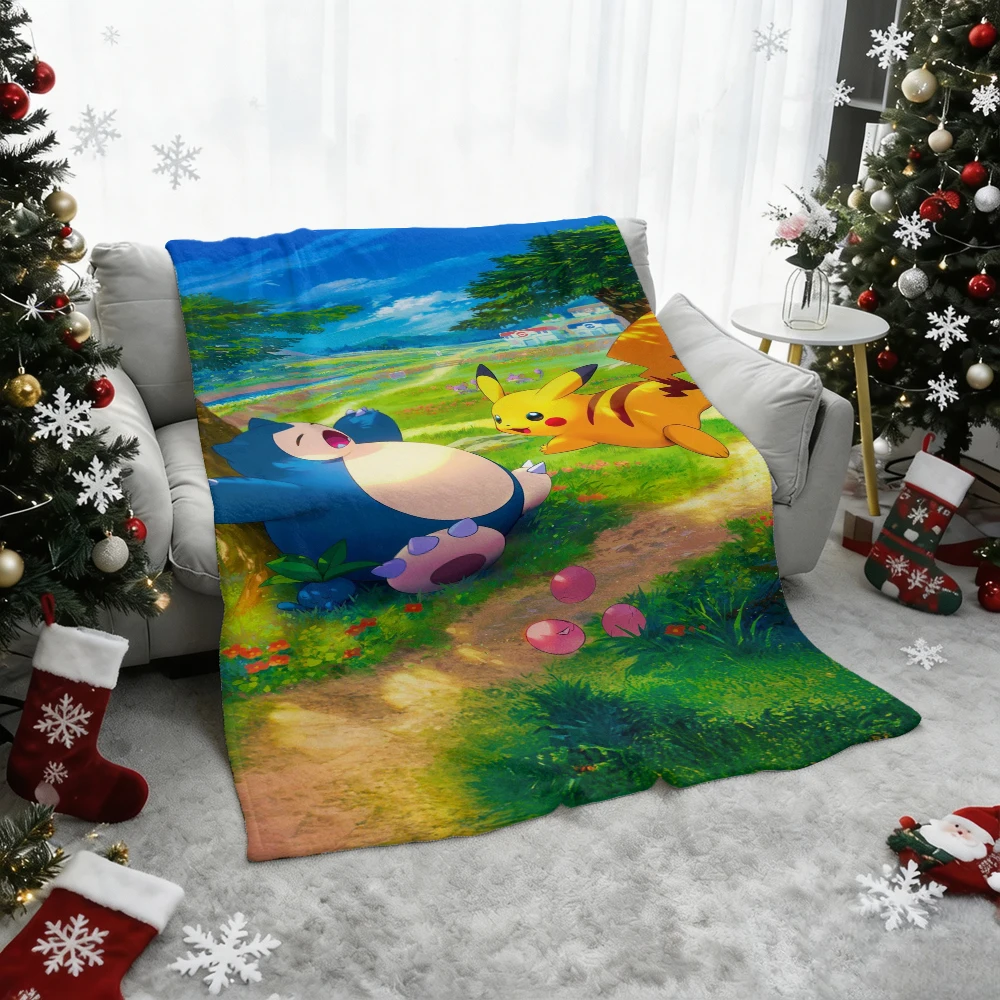 Pokemon Pikachu Gengar Bulbasaur Charmander Squirtle Psyduck Flannel Throw Blanket Soft Warm Blanket for Sofa Bed Home Decor Gif