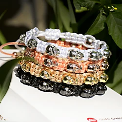 Fashion Stainless Steel Skull Bracelet Men Pulseras Hot Punk CZ Unique Jewelry Skull Skeleton Adjustable Rope Bracelets Gift