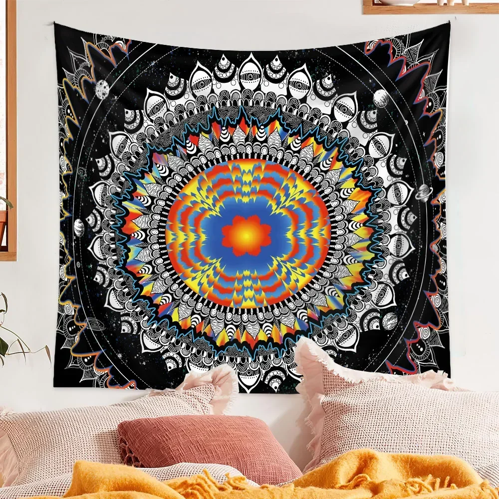 Small Psychedelic Mandala Wall Tapestry Aesthetic Room Decor Witchcraft Boho Hippie Tapestry Decoration Home Bedroom Dormitory