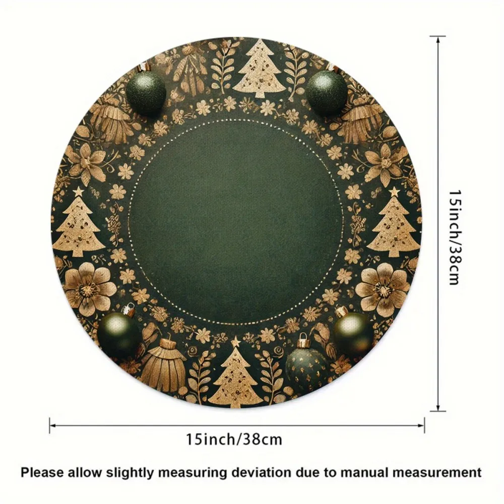 VIKAMA Christmas Placemat Set of Four Gold Bead Pattern Round Holiday Placemats Perfect for Christmas Table Decorations