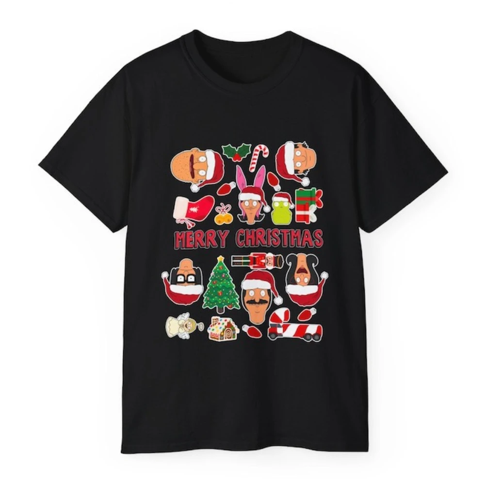 بوب برغر عيد ميلاد سعيد امرأة قميص مطبوع مضحك الكرتون تينا لويز بوب ليندا جين بيلشر تيدي عطلة القطن التي شيرت