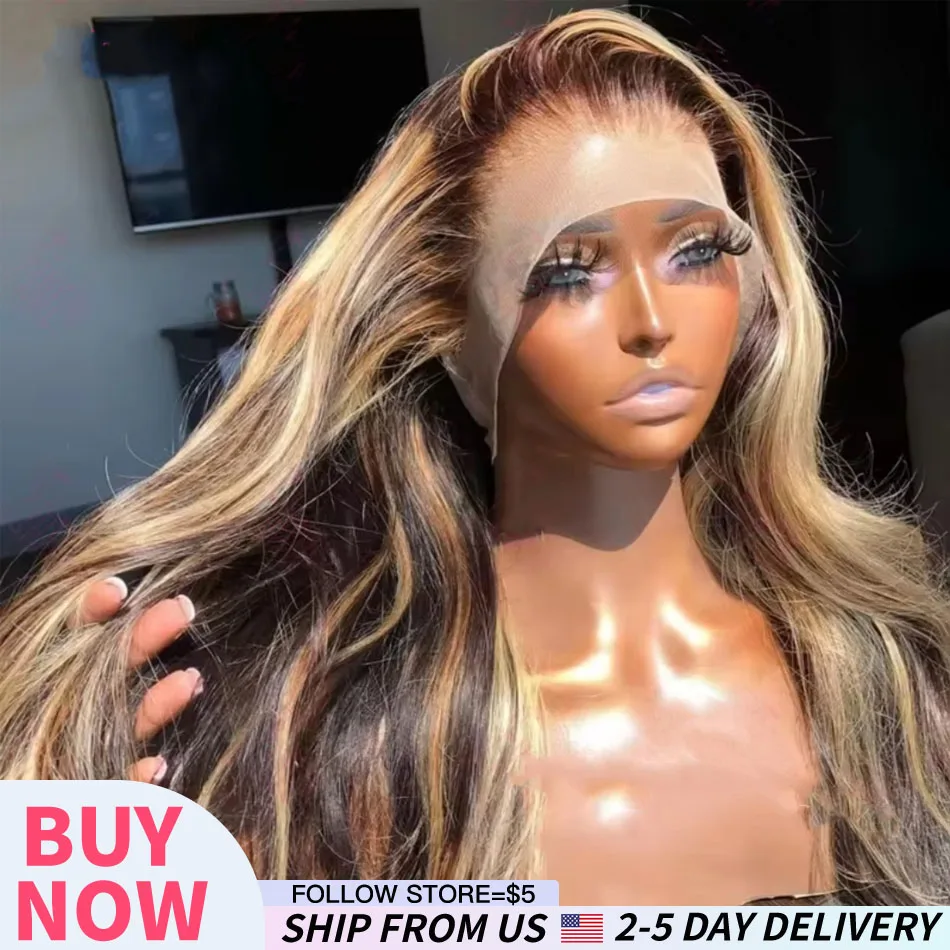 

Body Wave 13X6 Hd Lace Frontal Wig 210 Density Highlight Ombre Colored Pre Plucked Brazilian 100% Human Hair 13X4 Lace Front Wig