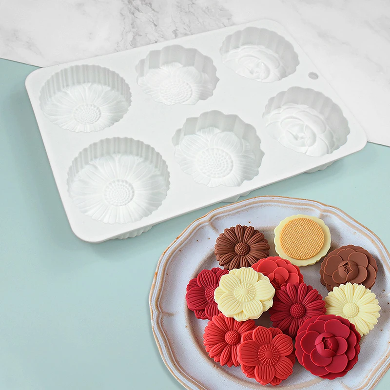 Flower Silicone Mold For Soap Making Supplies Round Sunflower Dessert Baking Pan Mousse Cake Chocolate Kitchen Decoration Tools