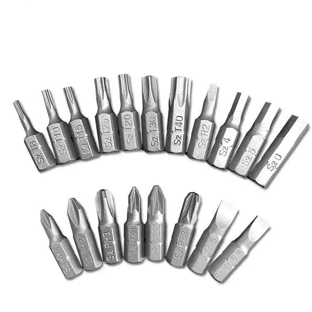 Screwdriver Bit Set 1 Inch S2 PH 25mm Slotted Bit Magnetic Single Head Hex Torx Cross Electric Screwdriver Power Tool Accessorie