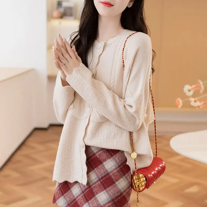 Lazy Style Purple Sweater Casual Jacket for Women Loose Outer Wear Knitted Cardigan Long Sleeved Top