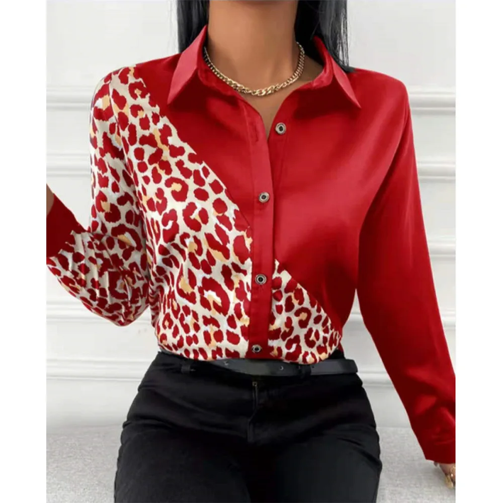 

Women's Shirt & Blouses Elegant Flower Shirt Leopard Print High Quality Long Sleeve Fashion Large Size Female Clothing Blouse