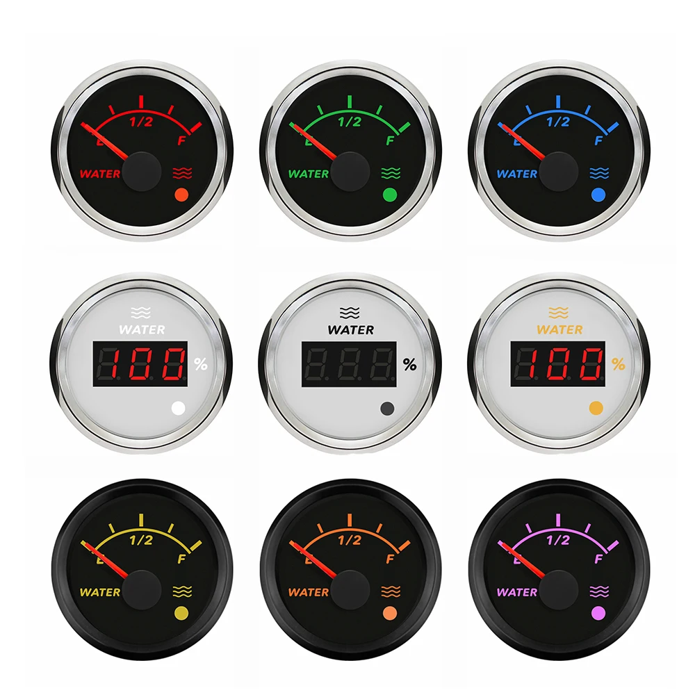 ELING Car Truck Boat Universal 52mm Water Level Gauge Meter 0-190ohm 240-33ohm with 8 Colors Backlight and Alarm 9-32V