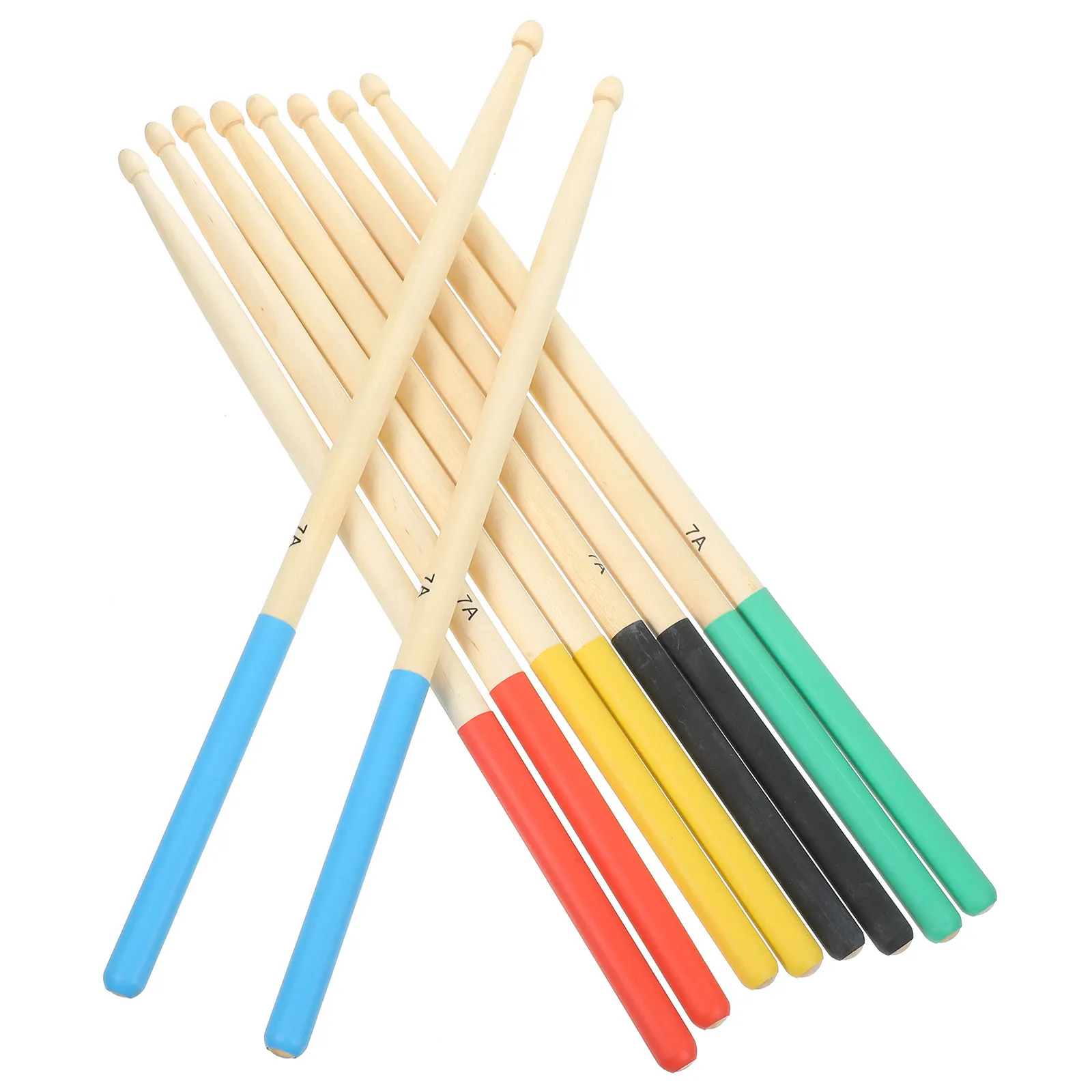 5Pairs Wooden Drum Mallets Maple Handle Anti-Slip Coating Color Assorted Percussion Instrument Sticks for Kids Adults Tongue
