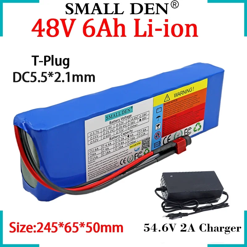 

48V 6Ah 18650 ebike Lithium Battery Pack 6000mAh 13S2P 500W Built-in BMS Li-ion Cell ,For Electric two wheelers+54.6V 2A Charger