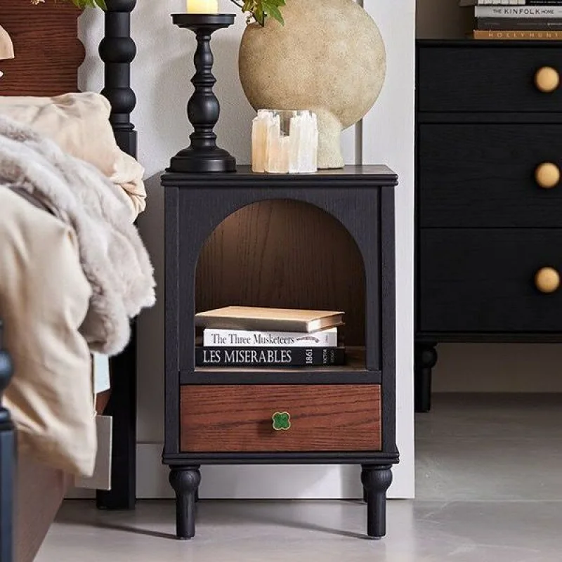 

French simple retro solid wood bedside table small apartment modern bedroom American locker storage living room locker