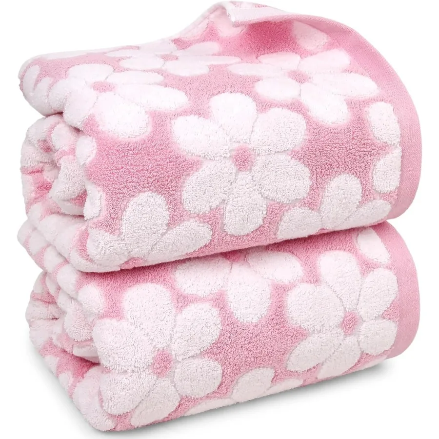 

Pink Bath Towels Set of 2 Super Absorbent Decorative 27.5x55 Inches Cute Floral Jacquard Shower Towel for Bathroom Cotton Ideal