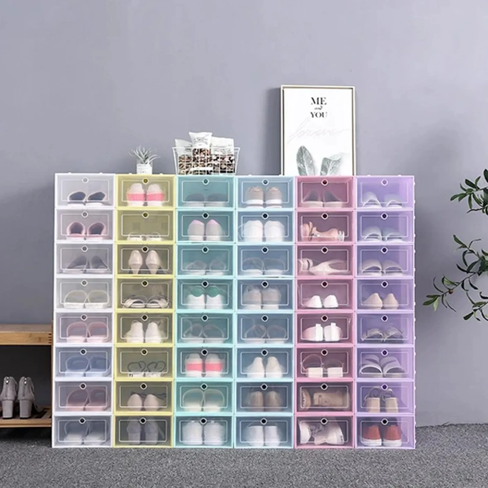 Foldable Clear Shoes Storage Box Plastic Stackable Shoe Organizer Stackable Transparent Shoe Box Thickened Fold Dustproof