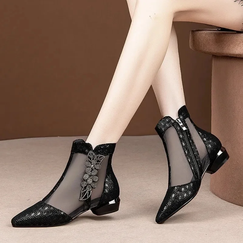 Cresfimix Women Cute Sweet High Quality Spring & Summer Mesh Breathable Square Heel Boots Lady Casual Elegant Black Boots A729