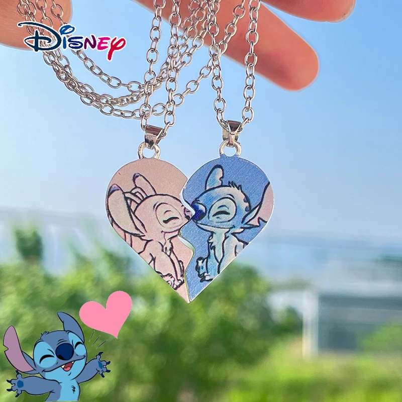 Disney-collar de Lilo & Stitch de dibujos animados para mujer, collar de costura magnética de acero inoxidable para pareja, regalo de cumpleaños, 2 unids/set