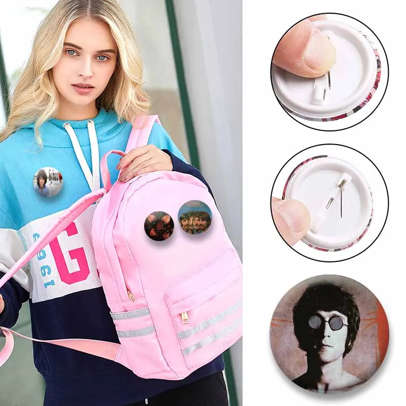 Rock Band The B-Beatles Coin Brooches George Harrison Badge Plastic Round Brooches for Backpack Shoes