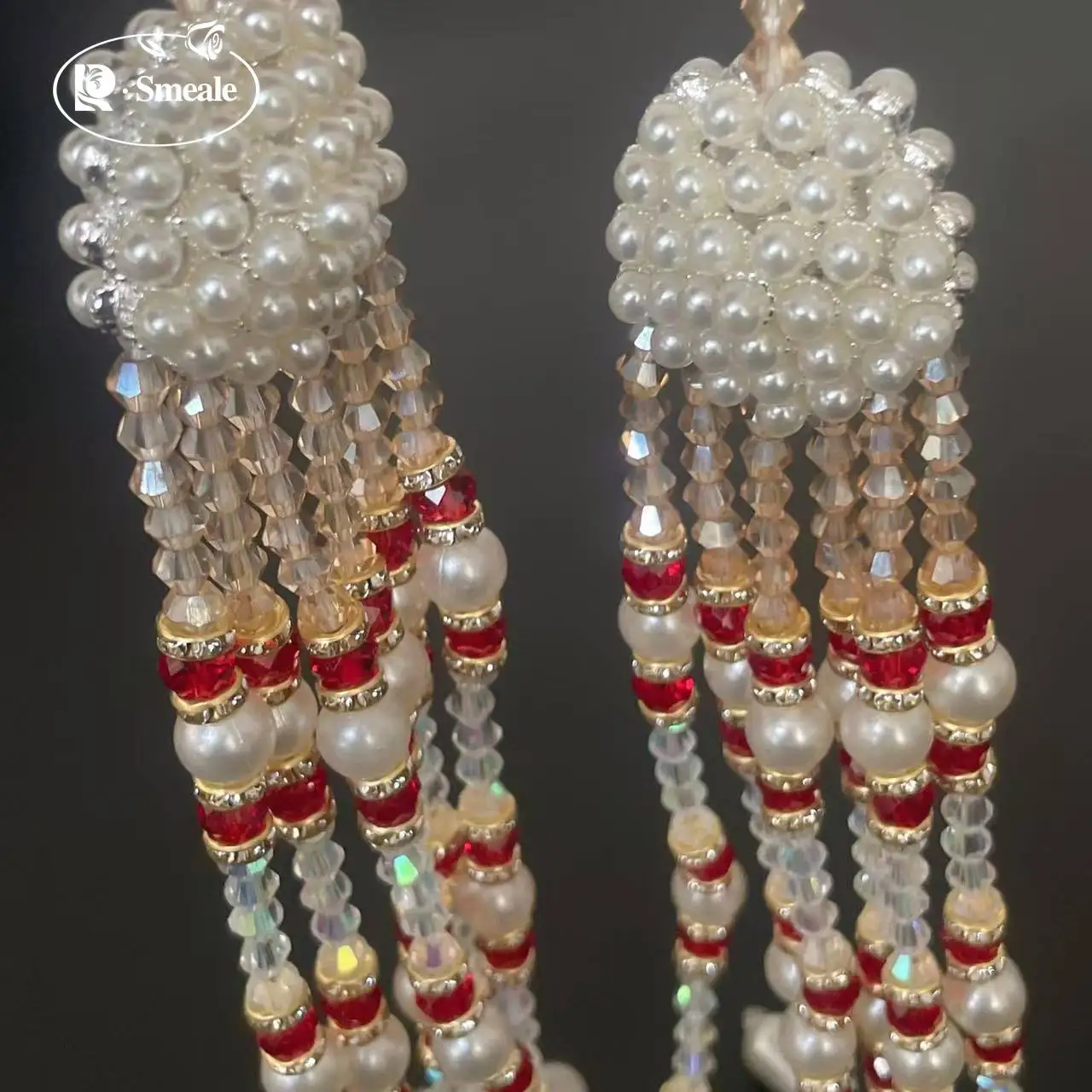 Kristallperlen mit Diamanten-Quaste. Hängende Perlenohrringe, Kopfschmuck, Strass-Schmuck, Spitze, DIY-Bastelzubehör. Qualitätsware RS253211 – Detail 2