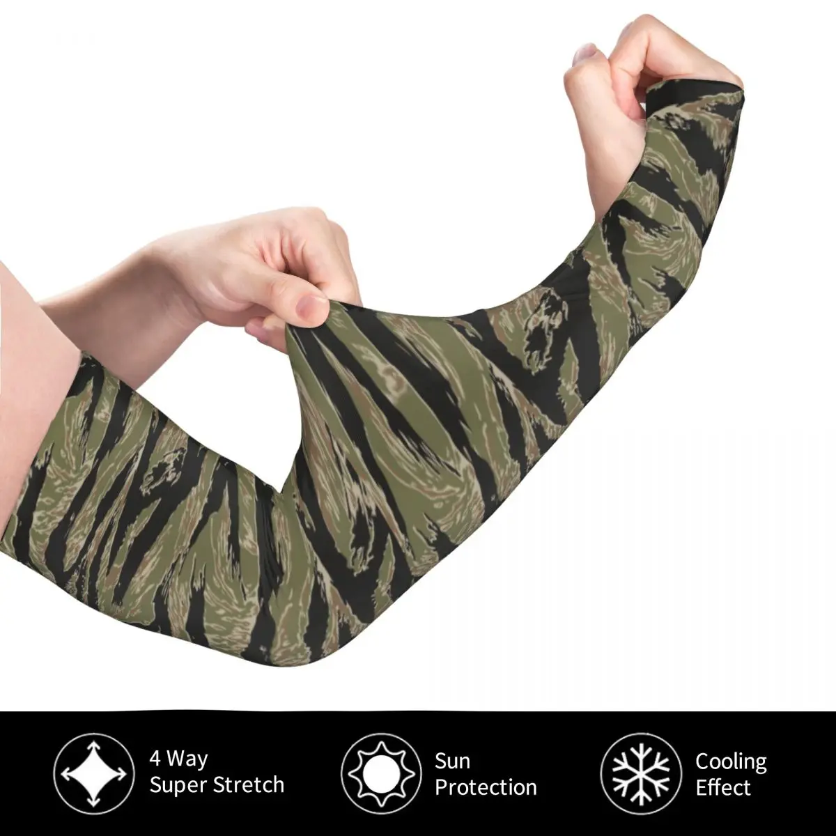 Cooling Tiger Stripe Camo Arm Sleeves Women Men Military Tactical Camouflage Sports Compression Tattoo Cover Up for Golf