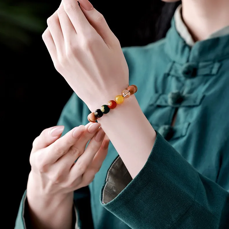 Indian Old Mountain Sandalwood Bracelets: Vintage Prayer Beads, Five Way God of Wealth Wrist Gifts for Men & Women