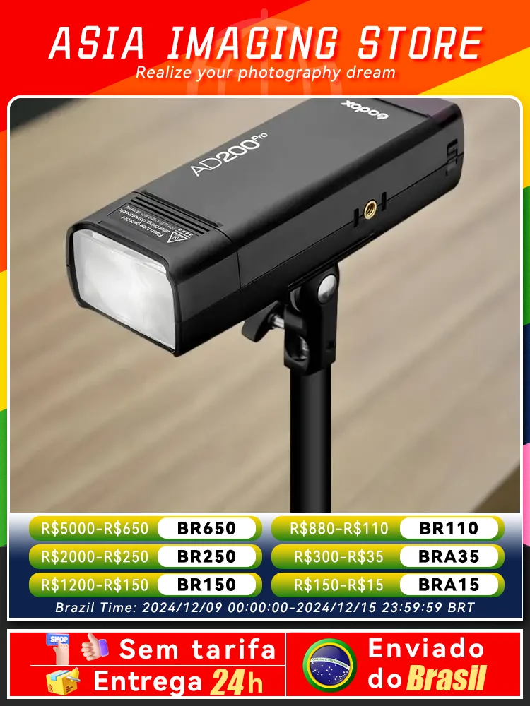 【 Do Brasil 】 Godox AD200Pro AD200 PRO Outdoor Camera Flash Light TTL HSS 2.4G for DSLR Mirrorless Sony Canon Nikon Fujifilm