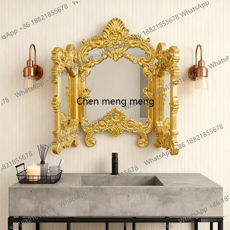 French retro tri-fold mirror dresser American wall-mounted three-sided bathroom mirror European style