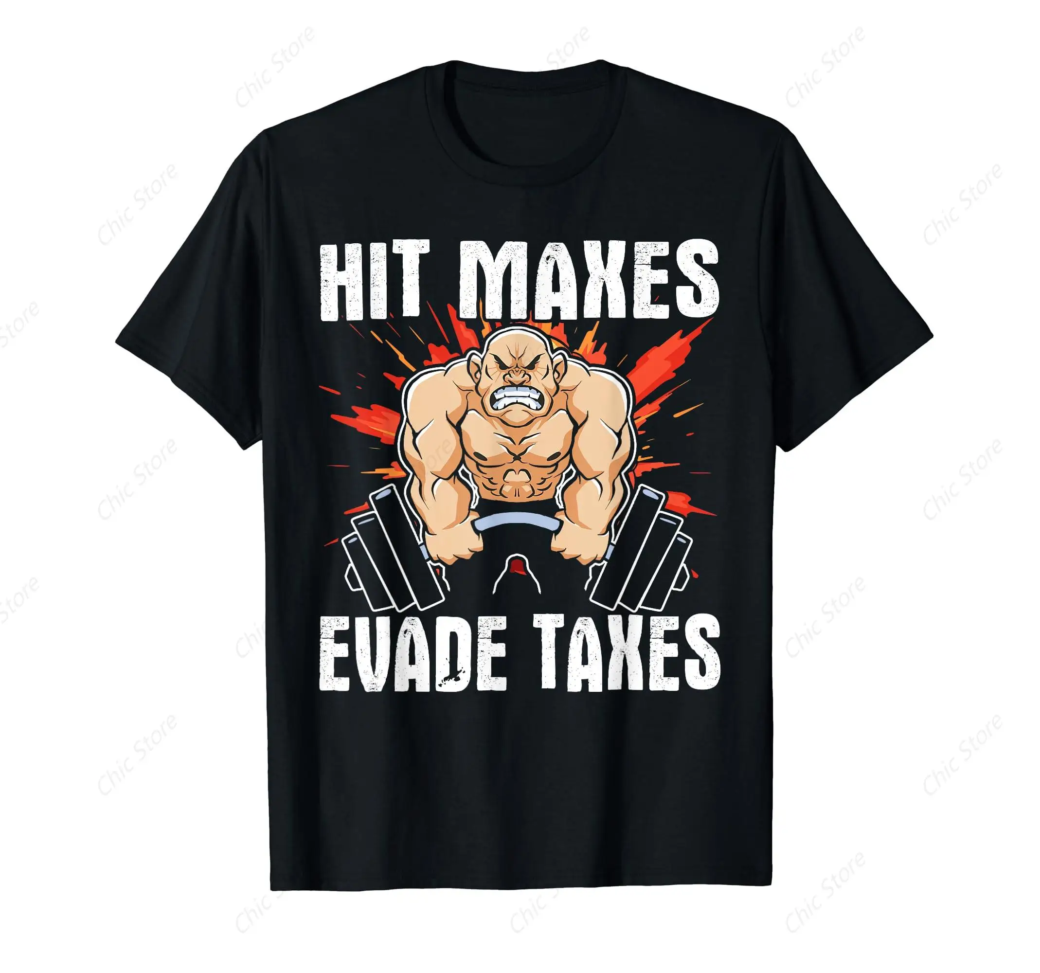 Hit Maxes Evade Taxes Funny Gym Bodybuilding Lifting Workout T-Shirt Casual Mens Clothing Cool Tshirt Soft Tee Tops Casual Shirt