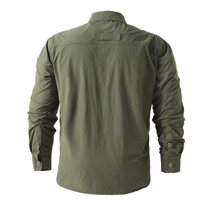 Men\'s Shirt Solid Color Multi-Pocket Military Tactical Cargo Shirts Outdoor Long Sleeve Climbing Clothes Camping Hiking Shirts