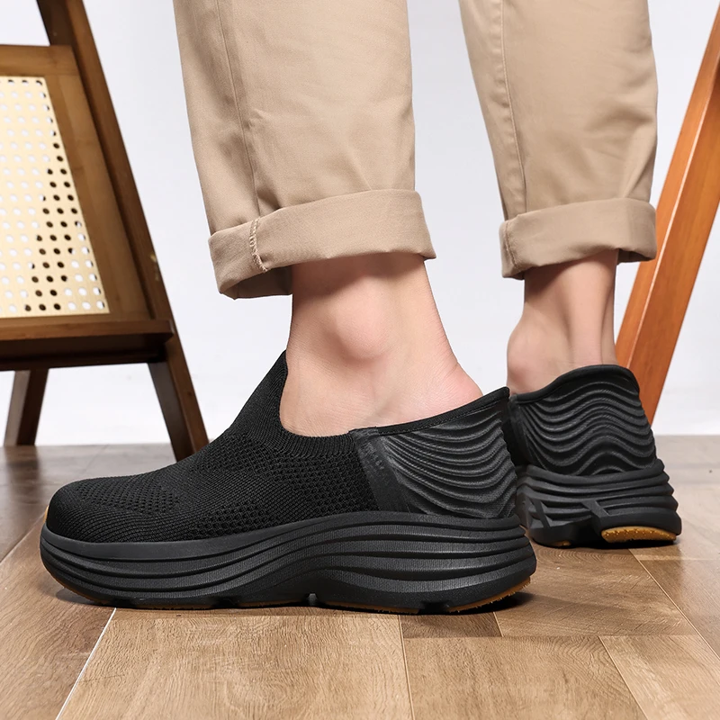 Men's Fashionable Solid Color Sports Shoes Fly Woven Mesh Casual Sports Shoes Low Cut Sleeve Mouth Thick Soled Walking Shoes